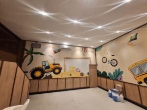 Sticker Print wallpaper mural ilustrasi anak sudut ruang bermain Shuka Grill Playground di Bali